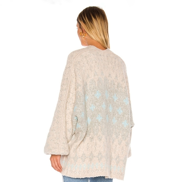 Free People Alpaca Winter Wonderland Cardigan Sweater Size Medium Blue Combo - Picture 3 of 8